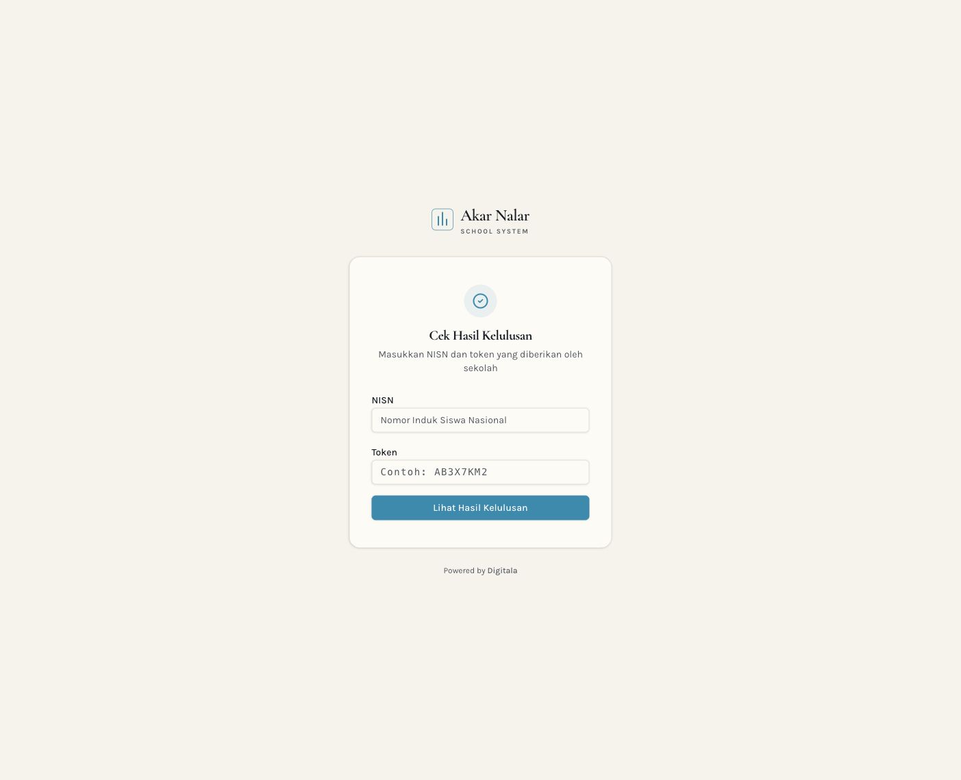 Screenshot demo cek kelulusan dan dokumen pada Akar Nalar